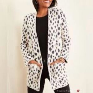 Ann Taylor Animal Print Open Front Long Sleeve Heavy Cardigan Soft Long‎ Pockets